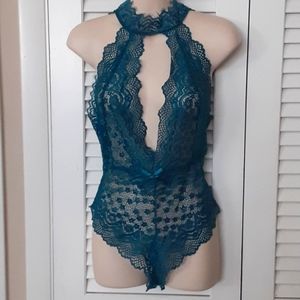 NEW lace teal blue teddy bodysuit